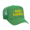 Cappellino trucker retrò verde con stampa Stay Golden e cinturino sottogola - Verde Erba