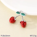 Silver cherry pendant with red resin fruit and green enamel leaves, 18x16mm size - Silver Red Transparent Bubble Cherry Pendant (KLJ10807-Z)