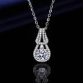 Silver plated pear cut carbon stone necklace with water drop pendant and gem inlay - Xl-151 [with Cross Chain]