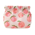 Mini pink makeup pouch with peach print and squeeze spring closure for lipstick - Drawstring Style / Peach