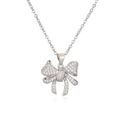 Zilveren strik hanger ketting met zirkonia steentjes op witte achtergrond - Zilver