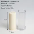 Detailed view of striped pillar candle mold with dimensions and finished 6x15cm wax sample - Fine Toothed Round 6x15cm