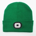 Green knitted beanie hat with integrated LED light module and physical power switch - 6-LED Style / Green