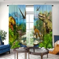 3D dinosaur forest printed polyester curtains in a modern living room setting - 130x160cm (2 Panels) / Dinosaur Forest