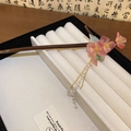 Wooden hair stick with pink flower and pearl tassels on a white jewelry box - Pink Flower Pearl Wood Style (13#)