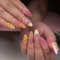 3D fruit kunstnagels met citroen en sinaasappel textuur in korte amandel stiletto - 3D Fruit Reliëf Stijl (JP3649)