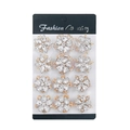 12-Piece KC Gold White Rhinestone Floral Brooch (KC Gold, White Diamond + White Acrylic / BW Card)