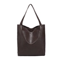Grand sac fourre-tout vintage en cuir ciré marron foncé avec poche frontale pour femme - Type standard / Café Foncé