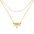 Collana dorata a due strati con fiocco di zirconi e ciondolo con perla bianca - Argento 925 / Oro (DY190897-S-G-WH)