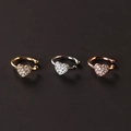 Three minimalist C-shaped heart ear cuffs with white zircon inlay in gold, silver, and rose gold - Heart Style / Gold