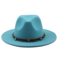 Sky blue wide brim fedora hat with turquoise beaded woven band for men and women - M (56-58cm) / Lake Blue