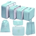 7-piece light blue travel luggage organizers set with breathable mesh bags and shoe pouch - With Toiletry Bag / 8-piece Set / Blue