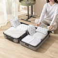 Travel organizer set with cactus print in suitcase for neat luggage packing - Bleached White (Cactus)-7Pcs Set