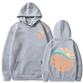 Light gray drawstring hoodie with Forever Chasing Sunsets print and front pocket - Light Gray