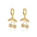 Sparkling cherry drop earrings with white rhinestones and elegant gold-plated hoops - All White Zirconia Cherry (8016)