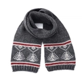 Dark gray Fair Isle knitted scarf with white Christmas tree pattern and stripes - Dark Grey Scarf