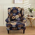 Elastic wingback chair cover with vintage blue and yellow mandala floral pattern - Mandala Blue