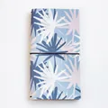 Light blue Van Gogh style notebook with palm leaf print and black elastic band closure - Mist Palms