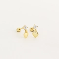 Boucles d'oreilles cœur dorées avec clous en cristal et fermoir à vis en argent S925 - Argent 925 / Or (Cœur)