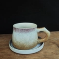 Vintage ceramic coffee cup with saucer in beige and reddish-brown gradient glaze - Off-white With Black Spray - Coffee Cup And Saucer 310ml / Universal