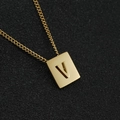 18K gold plated stainless steel necklace with rectangular letter V initial pendant - Letter V