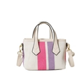 Striped canvas handbag in beige with pink and purple stripes and gold hardware - Rose Red