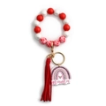Leopard print mama keychain bracelet with red beads and tassel for Mother's Day - Red (Pure Wood Bead)