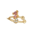 Detailed view of U-shaped gold ear cuff with pear-shaped pink stones and white crystals - Gold-Pink Double Stone