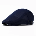 Navy blue breathable mesh flat cap with bronze adjustable metal buckle for men and women - Navy Blue