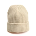 Winter rib-knit beanie hat in cream white color for warm outdoor windproof headwear - One Size / Elastic / Beige