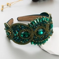 Baroque emerald crystal headband with gold settings and luxury vintage velvet lining - Green