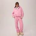 Set sportivo rosa due pezzi con felpa con cappuccio e zip e pantaloni della tuta dritti - S / Rosa