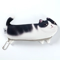 Creatieve etui met zwart-wit kattengezicht, een ritssluiting en een metalen kogelketting - Zwarte Rug Kat