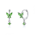 S925 silver butterfly huggie earrings featuring vibrant green marquise zircon stones - Green Silver