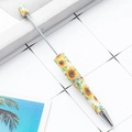 DIY beadable pen with bright sunflower floral print and silver metal threaded rod - Sunflower Twist Action (87)