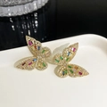 Exquisite golden bow earrings featuring multicolored square zircons and fine white diamonds - 18#E4013 Silver Pin-Gold Colored Diamond