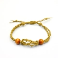 Pulsera de cuerda tejida jengibre ajustable con cuentas de madera y macramé - Pulsera Blanco Marrón