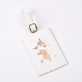 White PU leather luggage tag with gold foil world map and adjustable metal buckle - White