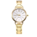 Detail of a minimalist women's quartz watch with a gold metal chain strap and white dial - Gold