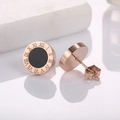 Rose gold and black stainless steel stud earrings with Roman numerals engraving - 12mm / Rose Gold