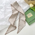 Brown and white diagonal striped silk scarf hair tie with elegant pointed ends - Khaki Striped
