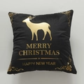 Kerst kussenhoes van zwart fluweel met gouden rendierprint en feestelijke tekst - Stijl 4 / 45*45cm (Met 400g Niet-geweven 3D-katoenkern)