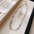 Baroque pearl and natural stone beaded necklace with purple and green faceted beads - 20# Necklace-Purple & Green Semi-precious Stone-Baroque Pearl Accent