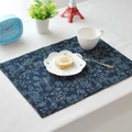 Floral cotton linen placemat in navy blue with white vintage patterns for home dining decor - Nanzhao Japanese Style