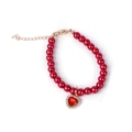 Elastic red pearl pet collar with a sparkling heart pendant and adjustable gold chain - One Size / Red Bead Heart Pendant