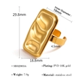 Größentabelle für goldene rechteckige Edelstahlringe mit 18mm Innendurchmesser - Geometrischer Quadratischer Ring (SR020016)