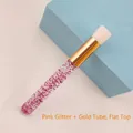 Detail of eyelash cleaning brush with pink sequins in acrylic handle and gold ferrule - Glitter Pink