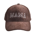 Dark brown corduroy baseball cap with white MAMA embroidery for parent-child styling - MAMA Style / Coffee