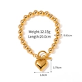 Bracciale a sfere in acciaio inossidabile placcato oro 18k con cuore e chiusura a T - Bracciale a Grani Dorati (JDB2308022)