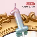 Pink and blue gradient number 1 birthday candle with gold glitter and white plastic stick - Number Candle Pink-Lake Blue Gradient-1